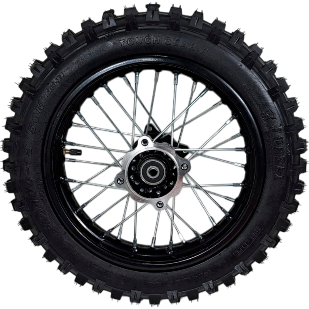 Jante traseira + pneu 80/100-12 (1.85x12&quot; / eixo 12mm) - Pitbike (MD02)